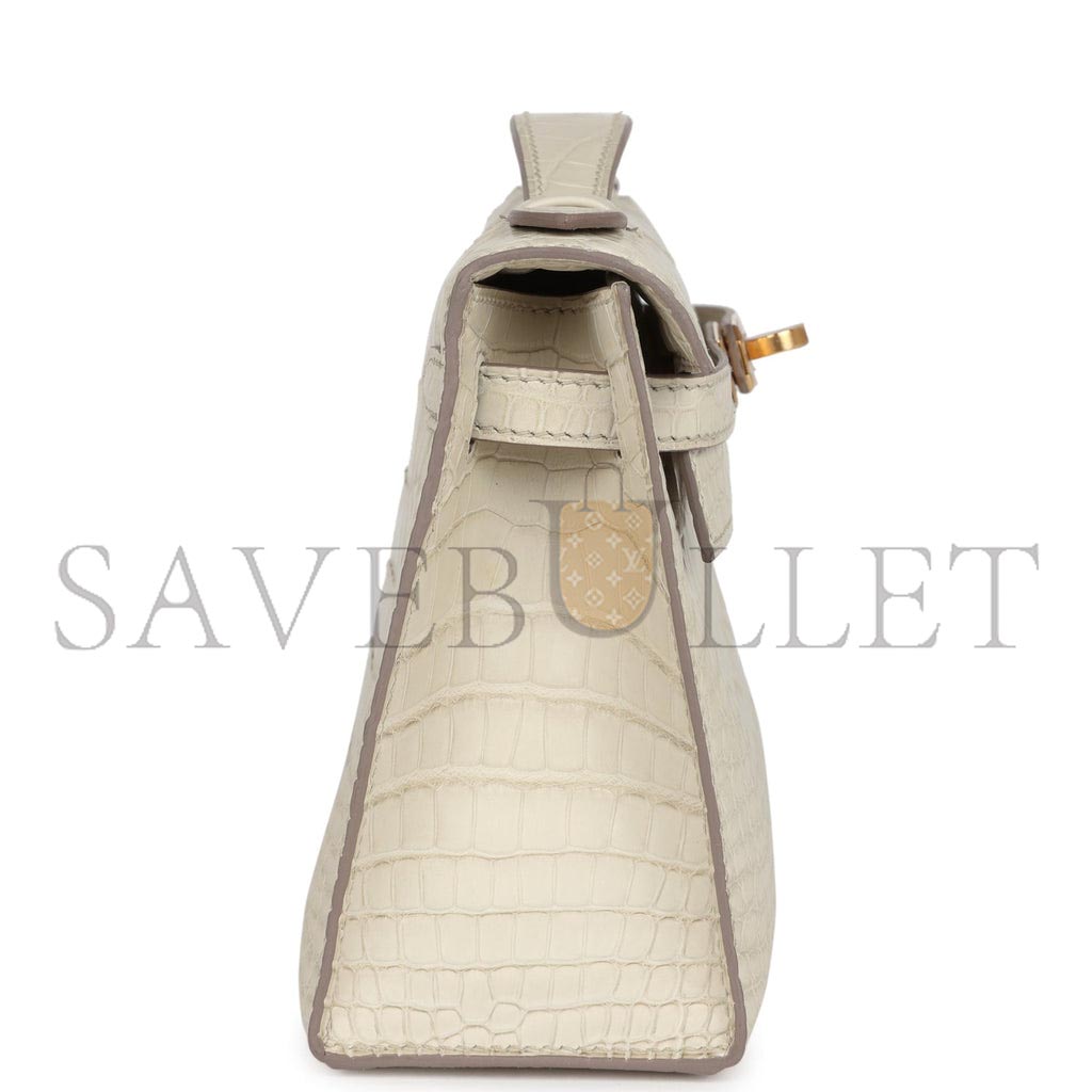 HERMÈS MASTER KELLY POCHETTE BETON MATTE ALLIGATOR GOLD HARDWARE (22*14*7cm)
